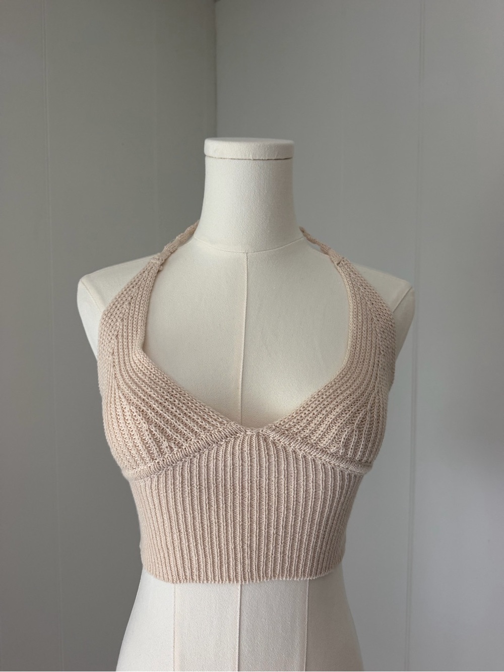 Cotton On Ribbed Halter Crop Top in Light Beige